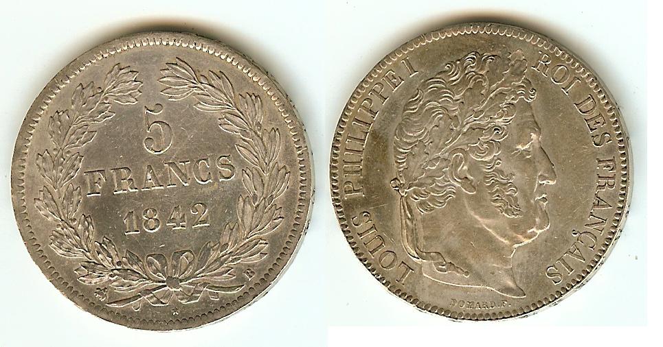 5 francs Louis Philippe I 1842B Rouen AU+